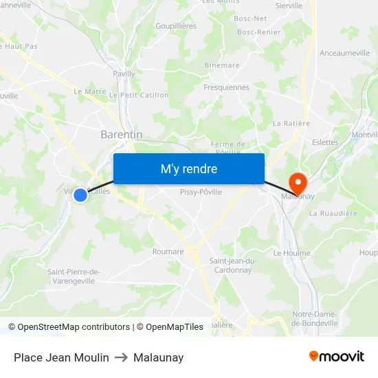 Place Jean Moulin to Malaunay map
