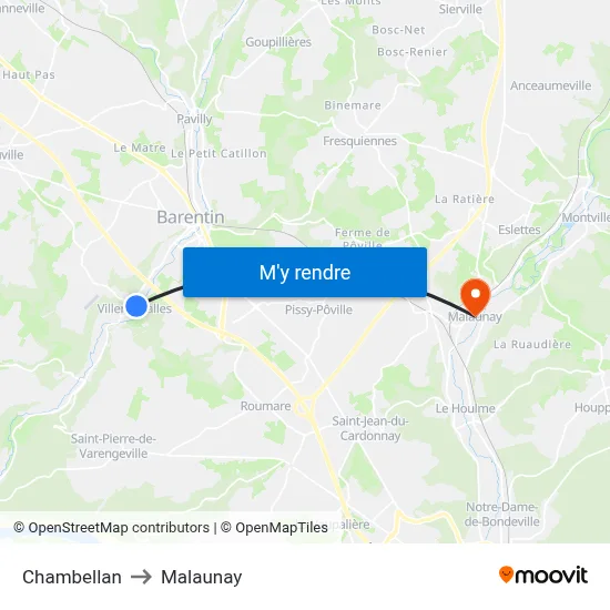Villers Ecalles - Chambellan to Malaunay map