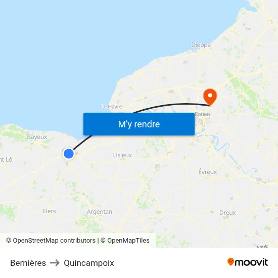 Bernières to Quincampoix map