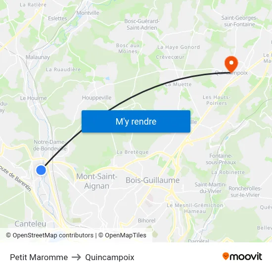 Petit Maromme to Quincampoix map