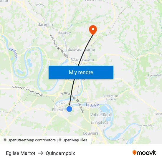 Eglise Martot to Quincampoix map