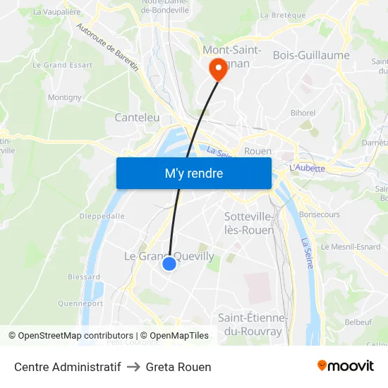 Centre Administratif to Greta Rouen map