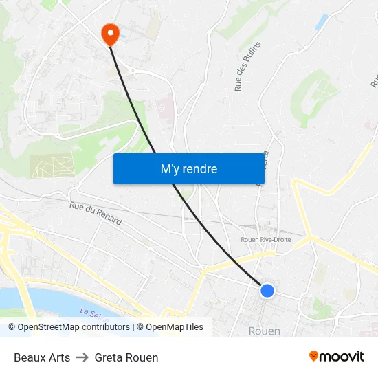 Beaux Arts to Greta Rouen map