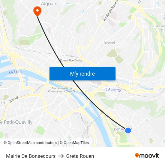 Mairie De Bonsecours to Greta Rouen map