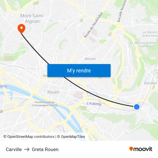 Carville to Greta Rouen map