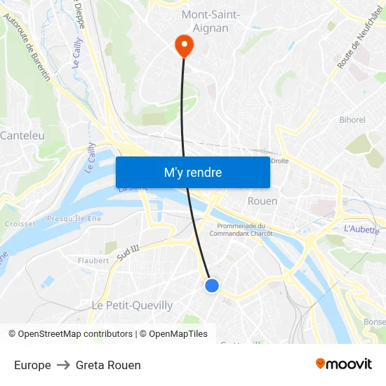 Europe to Greta Rouen map