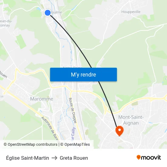 Église Saint-Martin to Greta Rouen map