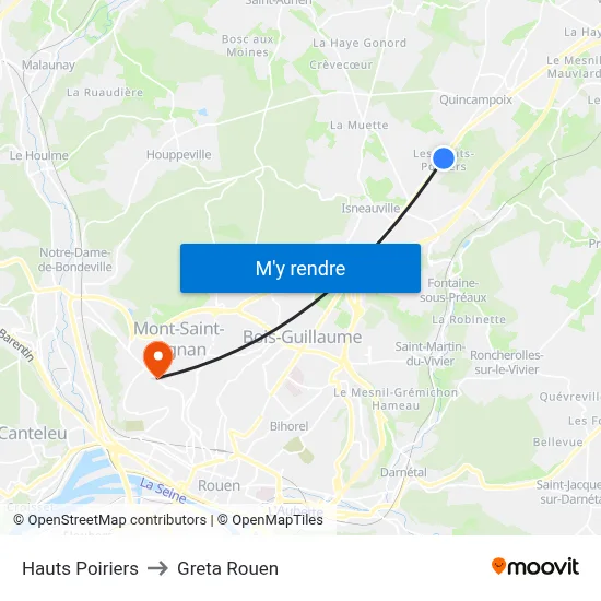 Hauts Poiriers to Greta Rouen map