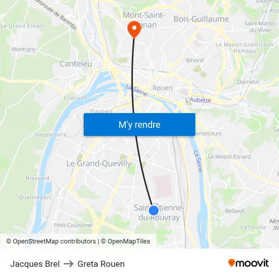 Jacques Brel to Greta Rouen map