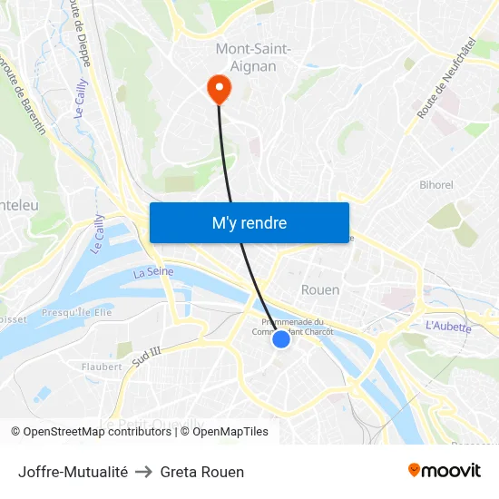 Joffre-Mutualité to Greta Rouen map