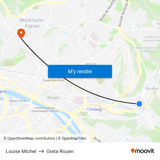 Louise Michel to Greta Rouen map