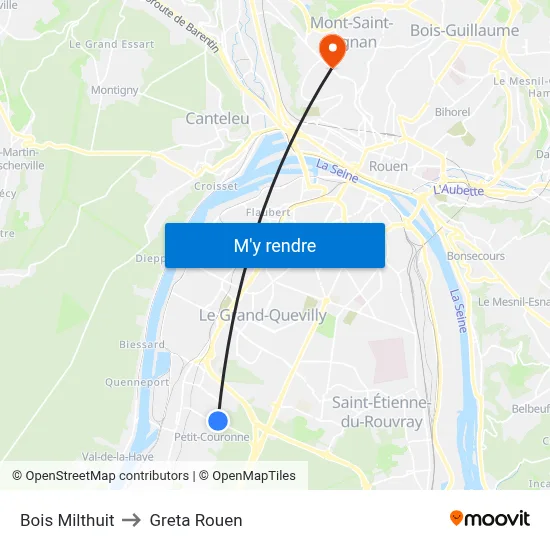 Bois Milthuit to Greta Rouen map