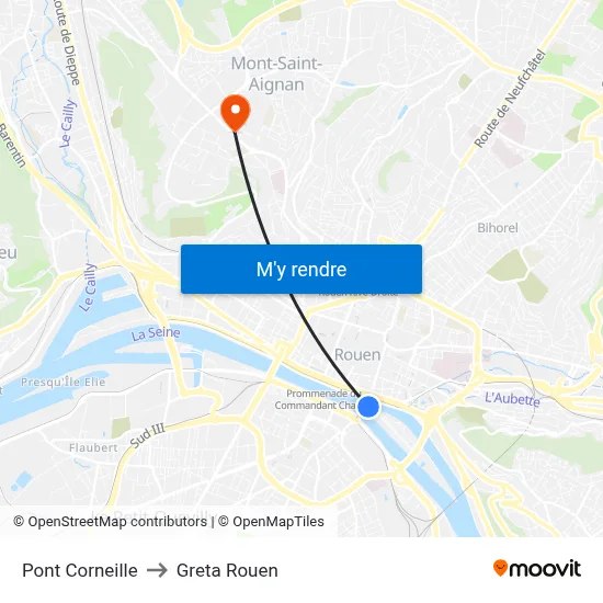 Pont Corneille to Greta Rouen map
