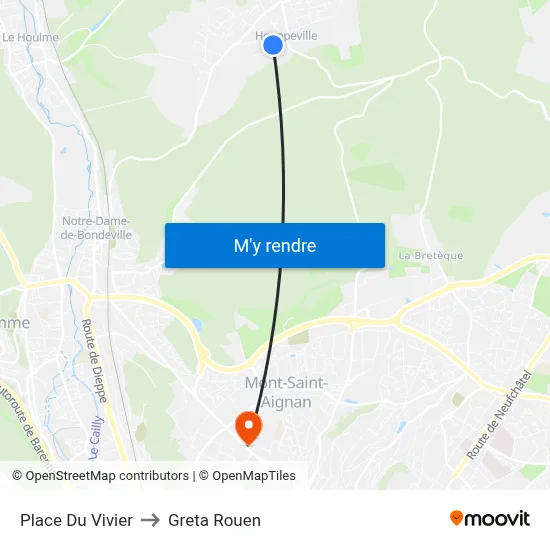 Place Du Vivier to Greta Rouen map