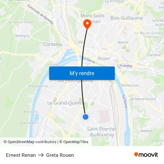 Ernest Renan to Greta Rouen map