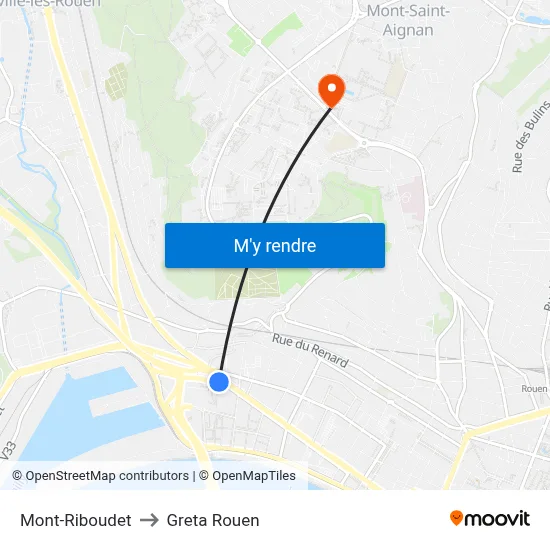 Mont-Riboudet to Greta Rouen map