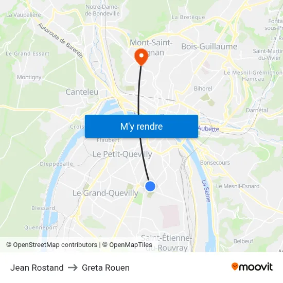 Jean Rostand to Greta Rouen map