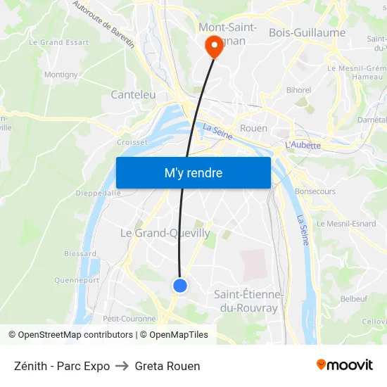Zénith - Parc Expo to Greta Rouen map