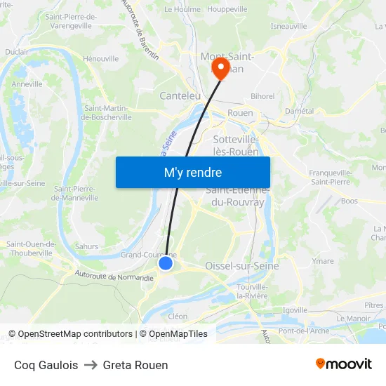 Coq Gaulois to Greta Rouen map