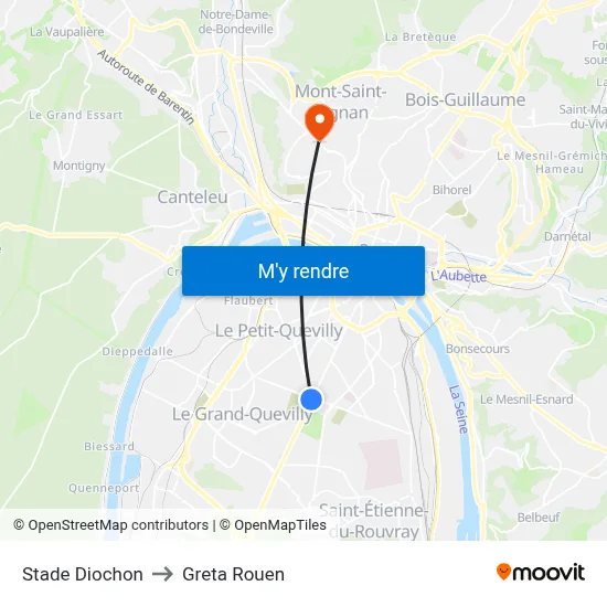 Stade Diochon to Greta Rouen map