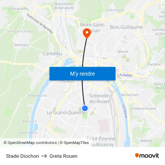 Stade Diochon to Greta Rouen map