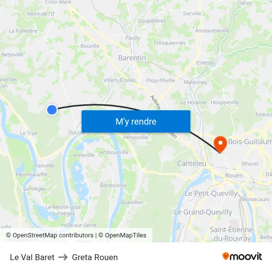 Le Val Baret to Greta Rouen map