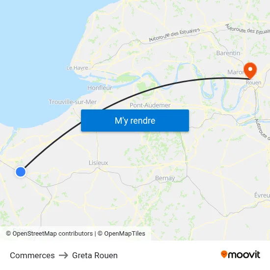 Commerces to Greta Rouen map