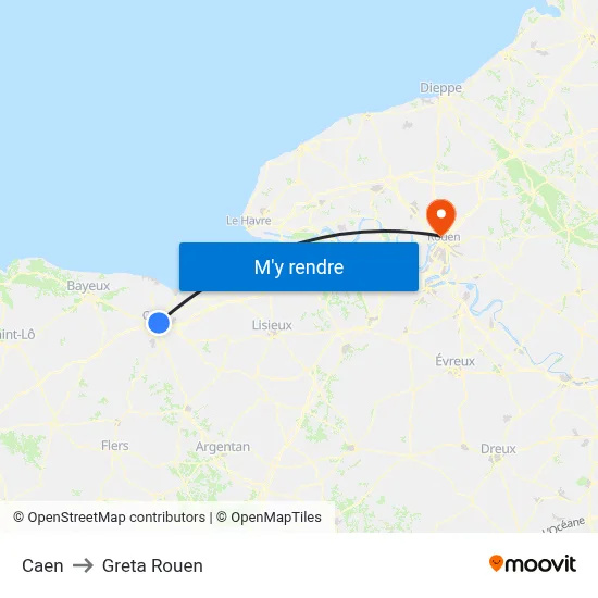 Caen to Greta Rouen map