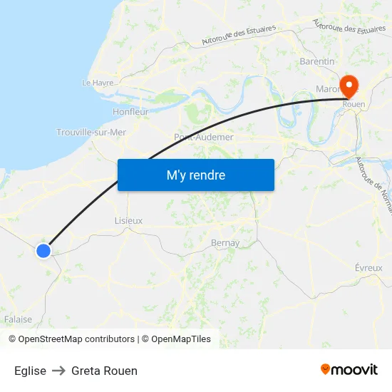 Eglise to Greta Rouen map