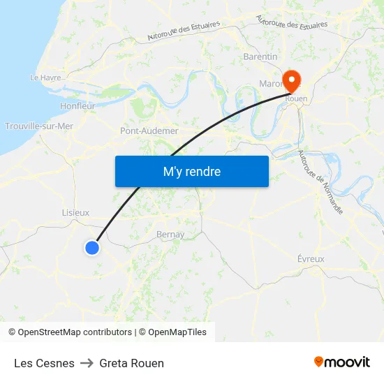 Les Cesnes to Greta Rouen map