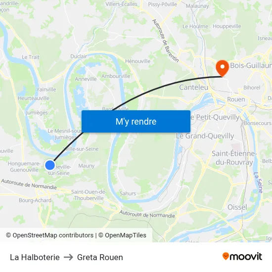 La Halboterie to Greta Rouen map
