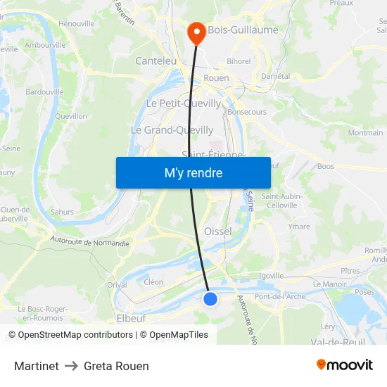 Martinet to Greta Rouen map