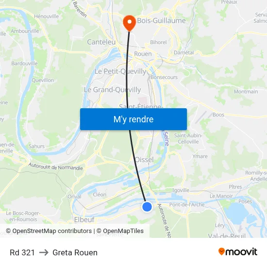 Rd 321 to Greta Rouen map