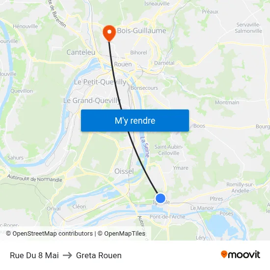 Rue Du 8 Mai to Greta Rouen map