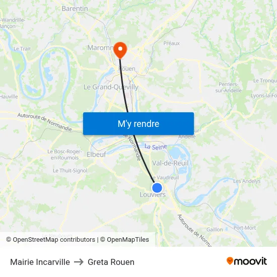 Mairie Incarville to Greta Rouen map