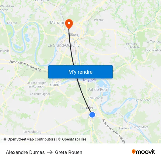 Alexandre Dumas to Greta Rouen map