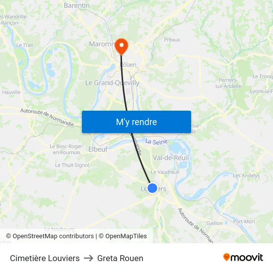 Cimetière Louviers to Greta Rouen map
