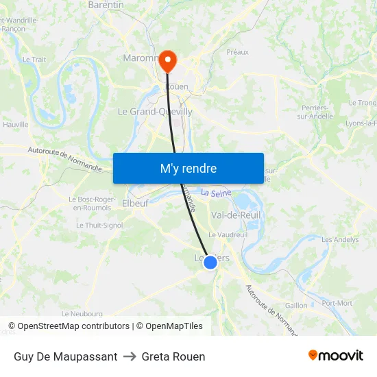 Guy De Maupassant to Greta Rouen map