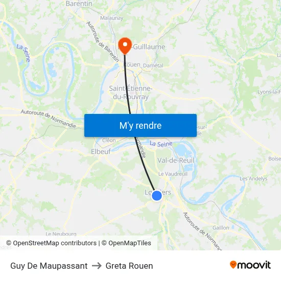 Guy De Maupassant to Greta Rouen map