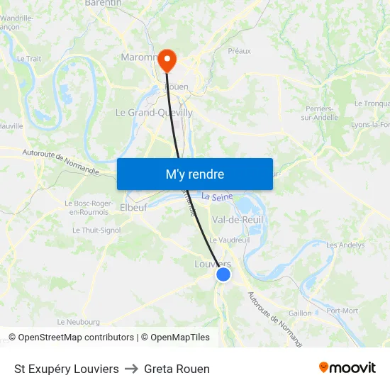 St Exupéry Louviers to Greta Rouen map