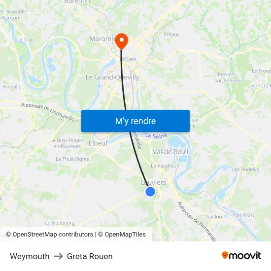 Weymouth to Greta Rouen map