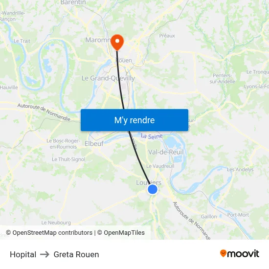 Hopital to Greta Rouen map