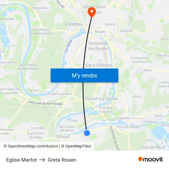 Eglise Martot to Greta Rouen map
