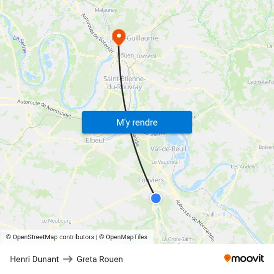 Henri Dunant to Greta Rouen map