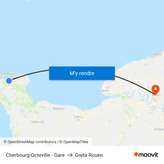 Cherbourg-Octeville - Gare to Greta Rouen map