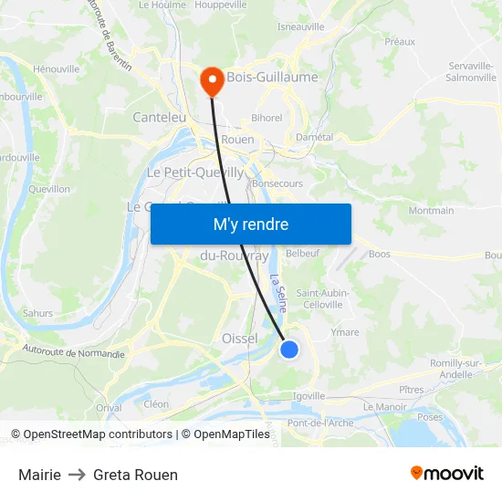 Mairie to Greta Rouen map