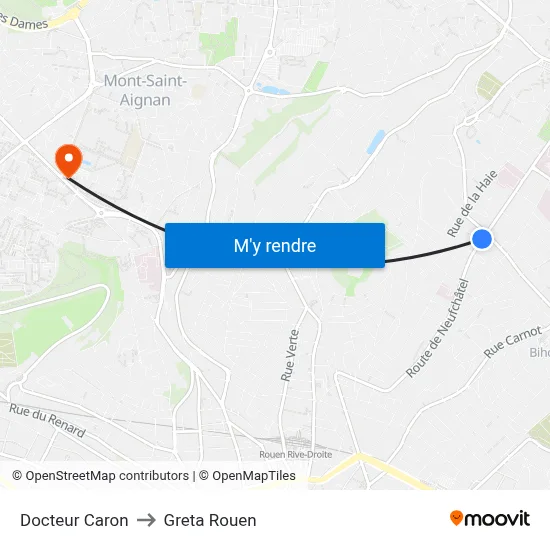 Docteur Caron to Greta Rouen map