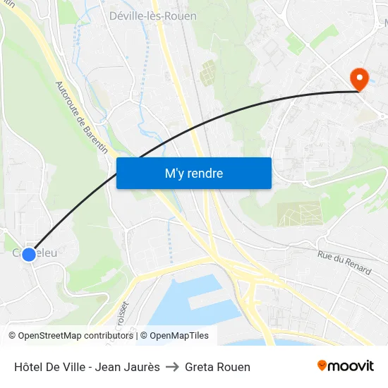 Hôtel De Ville - Jean Jaurès to Greta Rouen map