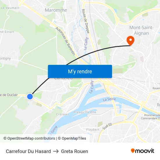 Carrefour Du Hasard to Greta Rouen map