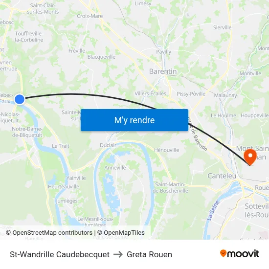 St-Wandrille Caudebecquet to Greta Rouen map